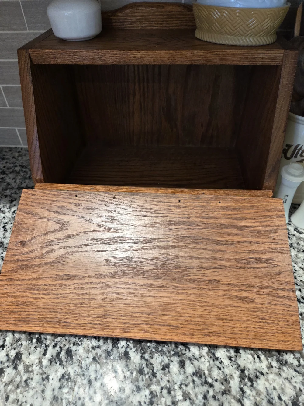 Vintage Wooden Bread Box with Red Apple Design